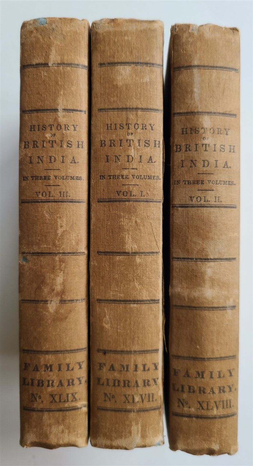 1833 HISTORY of BRITISH INDIA 3 volumes w/ MAP antique in ENGLISH