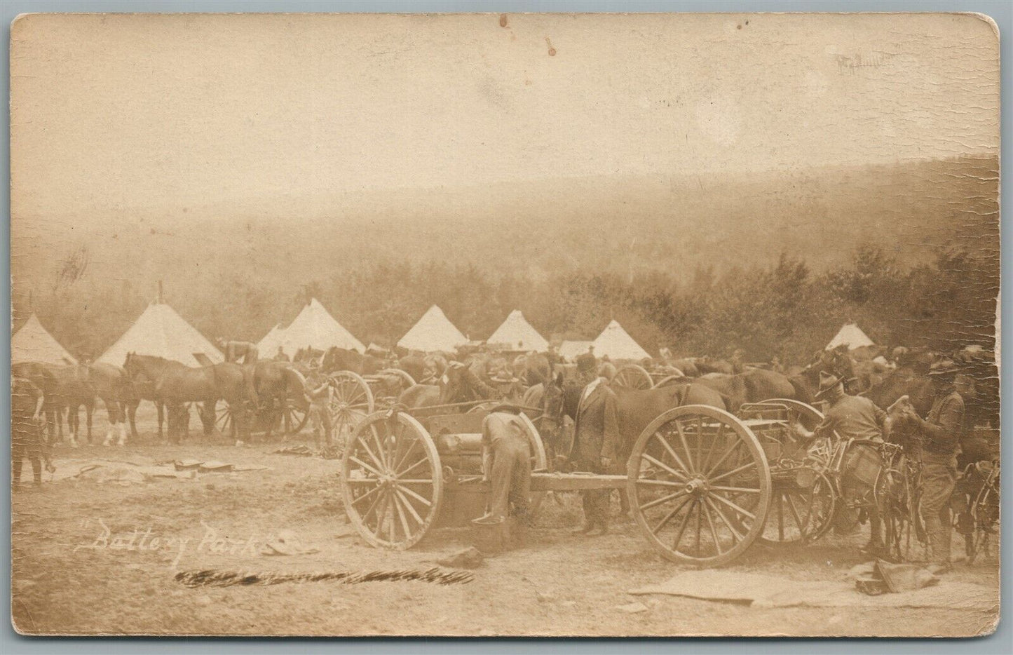 WWI ERA US MILITARY BATTERY PARK ANTIQUE REAL PHOTO POSTCARD RPPC