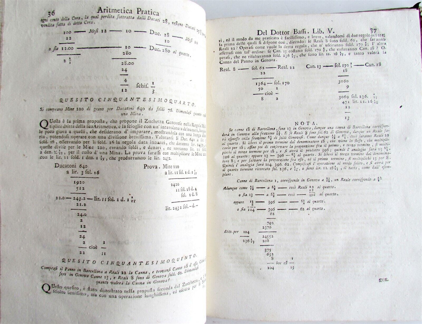 1765 Practical Arithmetic by Giulio Bassi 2 vols ARITMETICA PRACTICA MATHEMATICS