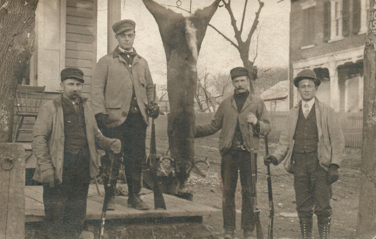 DEER HUNTERS w/ RIFLES ANTIQUE REAL PHOTO POSTCARD RPPC