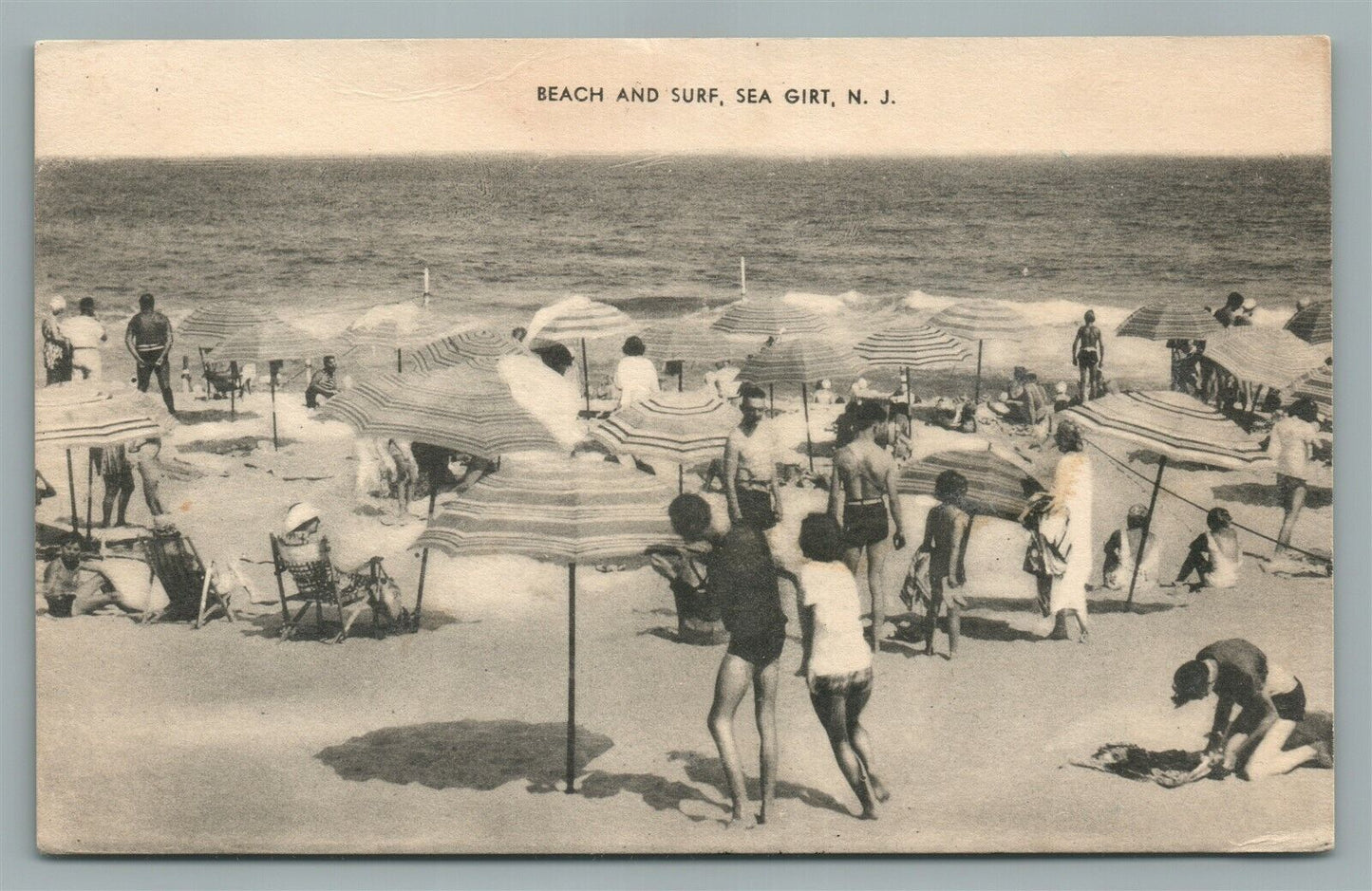 SEA GIRT NJ BEACH & SURF ANTIQUE POSTCARD