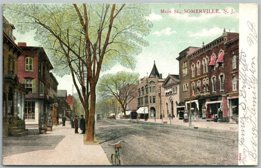 SOMERVILLE NJ MAIN STREET 1909 ANTIQUE POSTCARD CORK STAMP