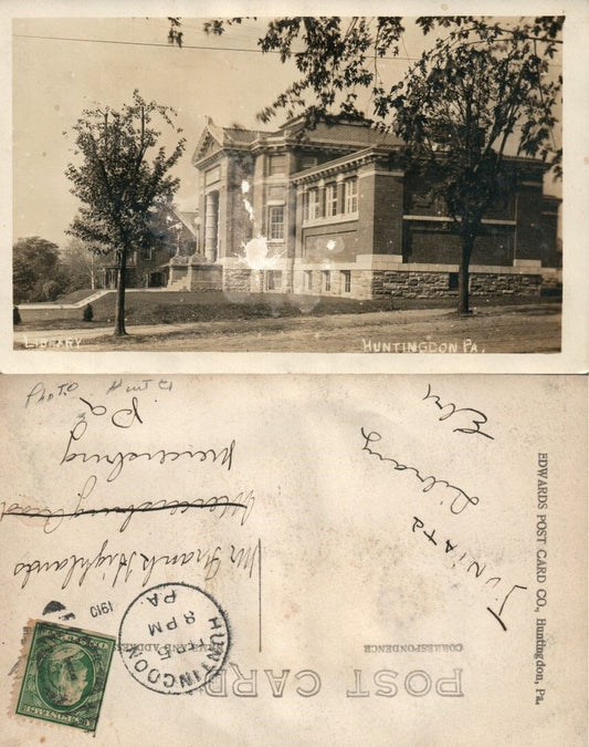 HUNTINGDON PA LIBRARY BUILDING ANTIQUE RPPC REAL PHOTO POSTCARD