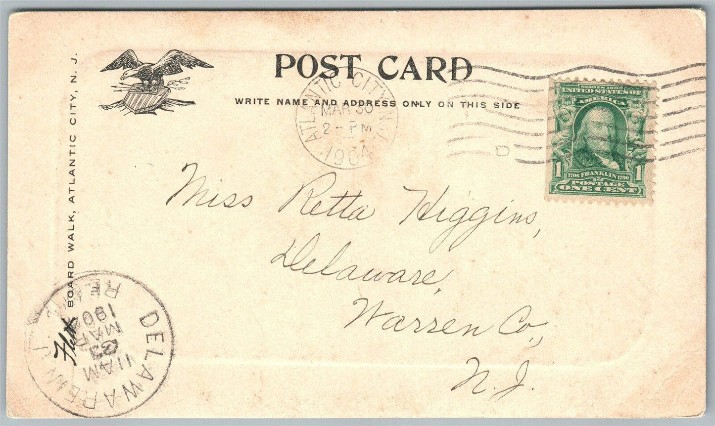 ATLANTIC CITY NJ LADY in HAT PORTRAIT 1904 ANTIQUE REAL PHOTO POSTCARD RPPC