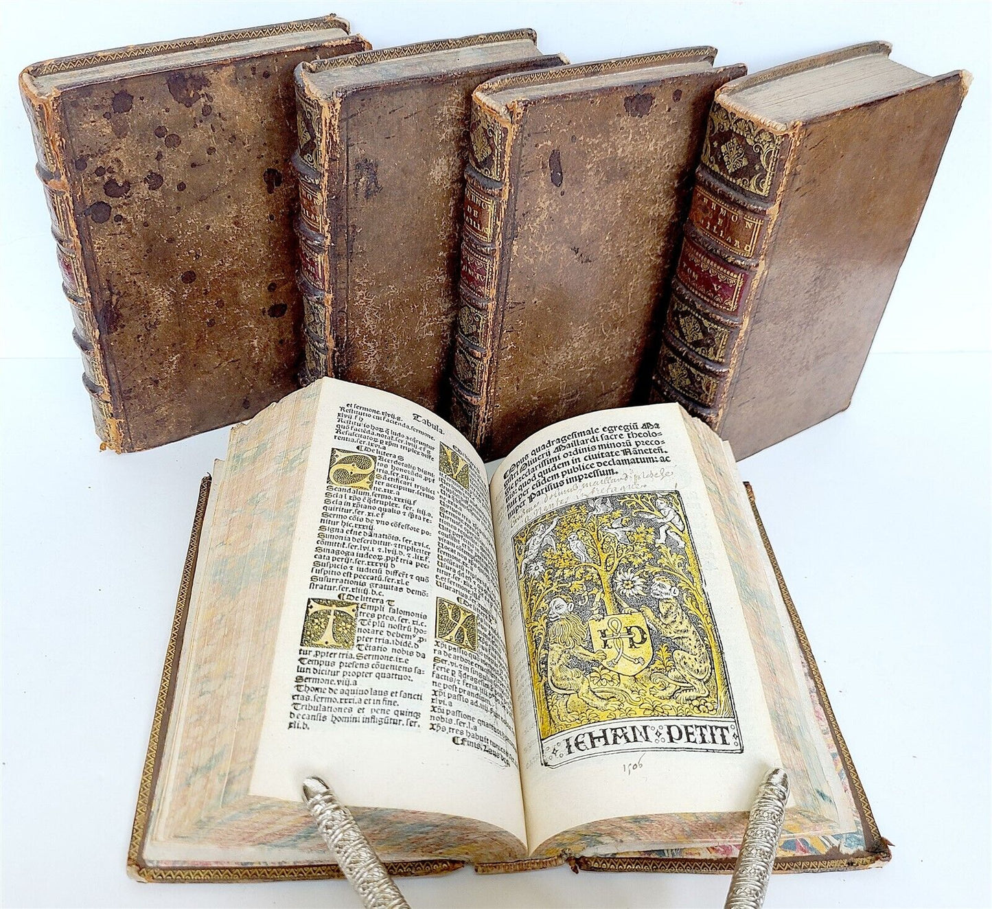 1500-1512 POST-INCUNABULA 5 VOLUMES Jean Petit SERMONES Olivier MAILLARD antique