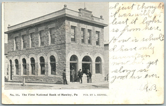 HAWLEY PA FIRST NATIONAL BANK 1907 ANTIQUE POSTCARD PRIVATE MAILING CARD