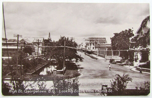 1909 VINTAGE BRITISH POSTCARD HIGH STREET GEORGETOWN B.G. SOUTH FROM CHURCH STR.