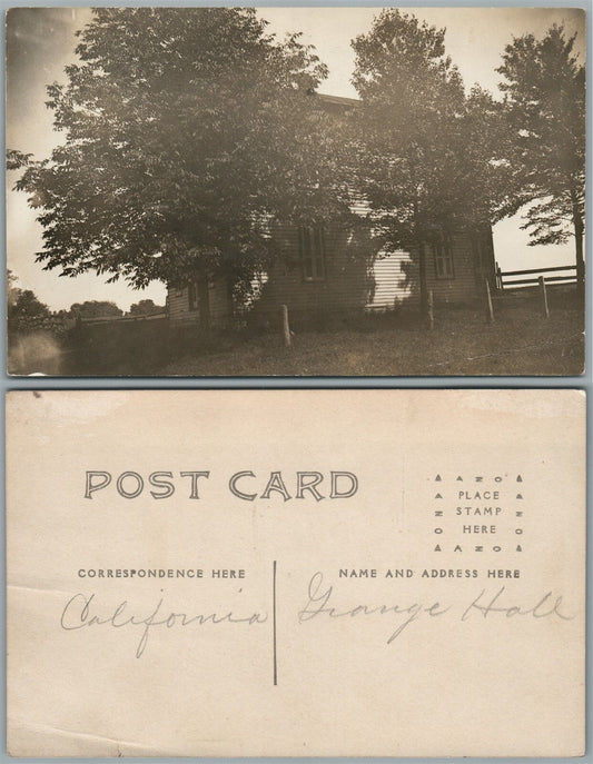 CALIFORNIA GRANGE HALL BUILDING ANTIQUE REAL PHOTO POSTCARD RPPC