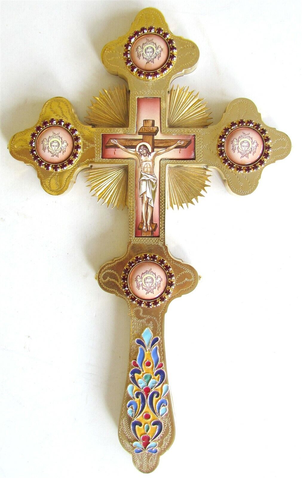 GREEK - RUSSIAN ORTHODOX CHURCH SILVER ENAMEL BLESSING CROSS marked 925