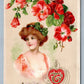 MY VALENTINE 1912 ANTIQUE POSTCARD by JOHN WINSCH w/ FLOWERS