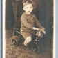 BOY ON WOODEN TOY HORSE ANTIQUE REAL PHOTO POSTCARD RPPC