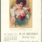 PORTLAND ME A.H.BERRY SHOE COMPANY ADVERTISING ANTIQUE POSTCARD w/1911 CALENDAR