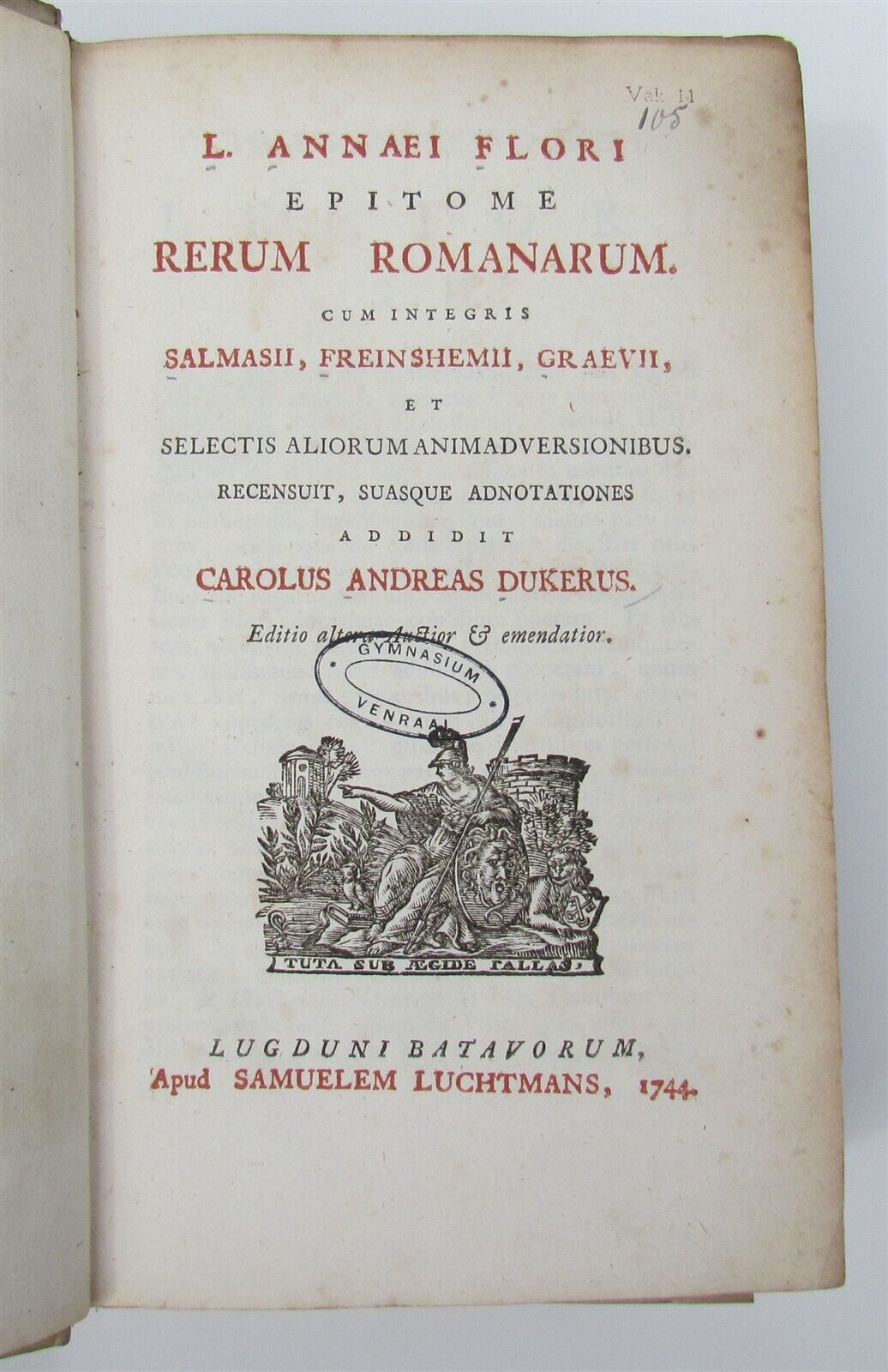 1744 ROMAN HISTORY ARMORIAL VELLUM BINDING antique w/ MAP by LUCIUS FLORUS