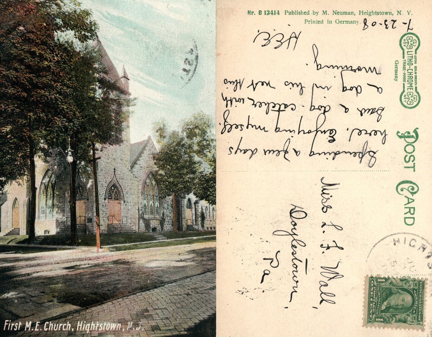 HIGHTSTOWN N.J. FIRST M.E. CHURCH ANTIQUE POSTCARD