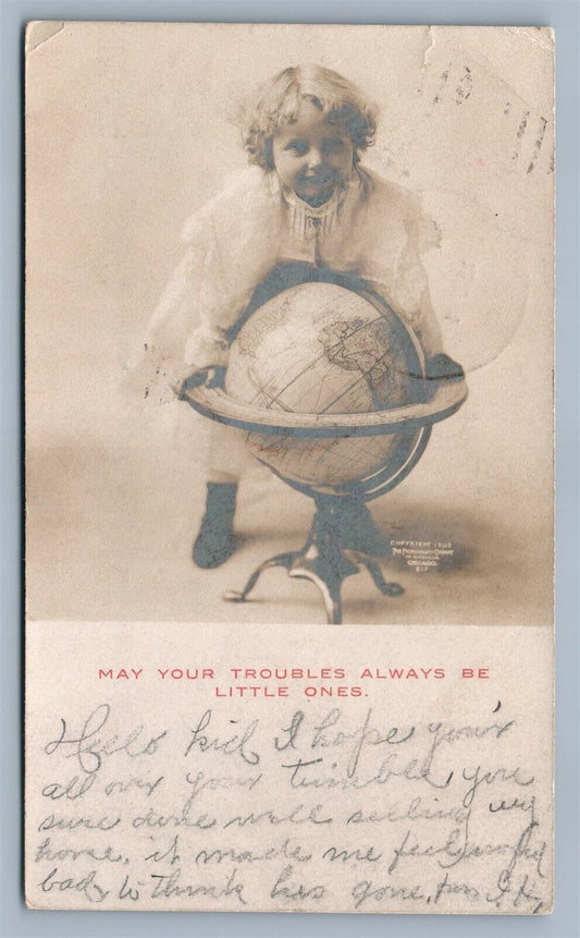 BABY BOY w/ GLOBE ANTIQUE REAL PHOTO POSTCARD RPPC