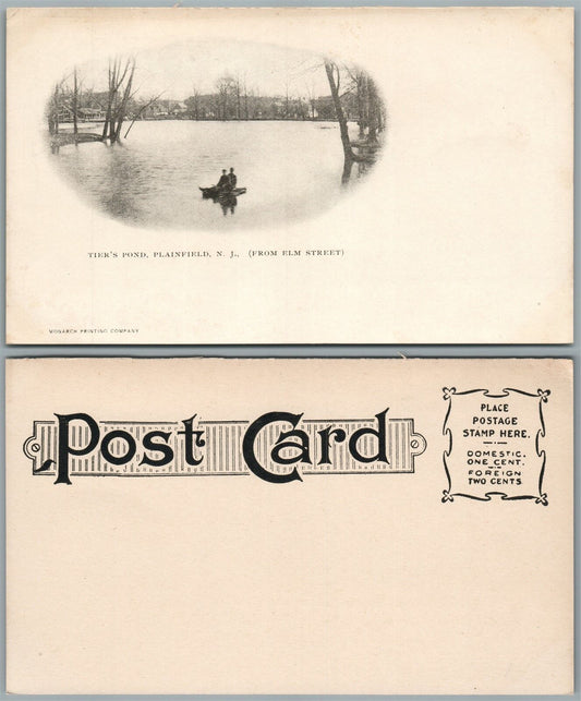 PLAINFIELD N.J. TIER'S POND FROM ELM STREET BOATING UNDIVIDED ANTIQUE POSTCARD