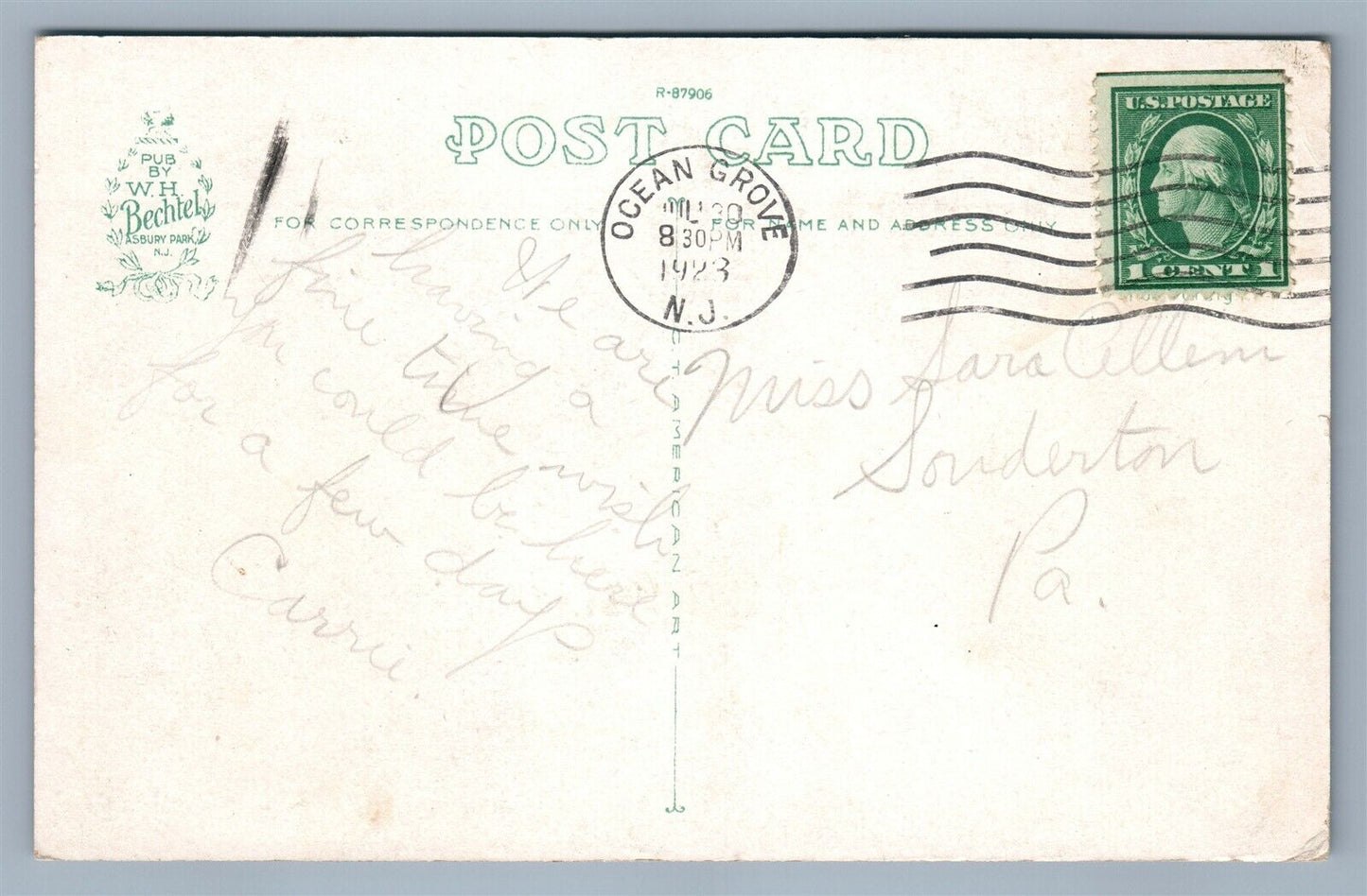 OCEAN GROVE NJ OCEAN VIEW HOTEL ANTIQUE POSTCARD