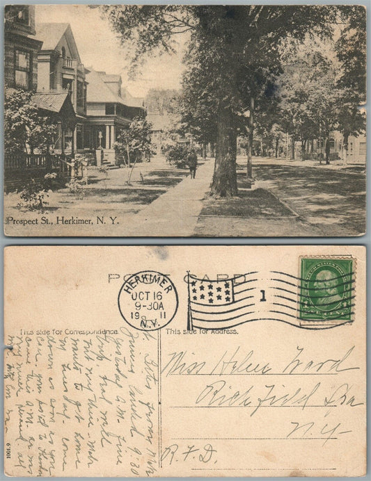 HERKIMER N.Y. PROSPECT STREET 1911 ANTIQUE POSTCARD