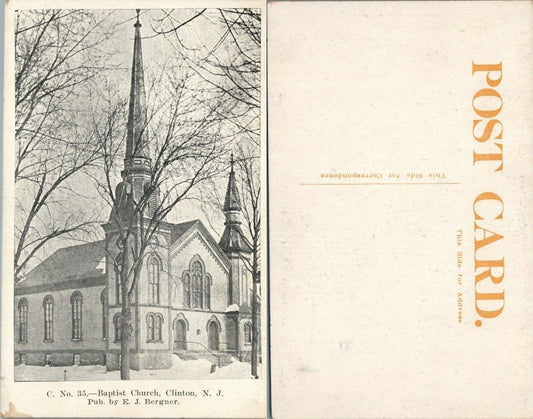 BAPTIST CHURCH CLINTON N.J. ANTIQUE POSTCARD