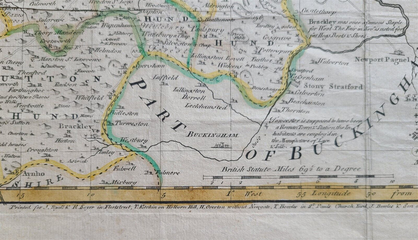 1764 ACCURATE MAP OF THE COUNTY OF NORTHAMPTON antique 17.5 x 21.5" 18th CENTURY