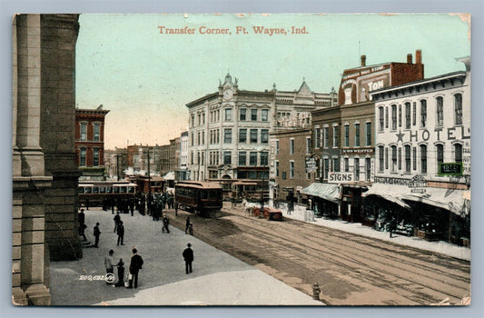 FT. WAYBE IND TRANSFER CORNER 1909 ANTIQUE POSTCARD