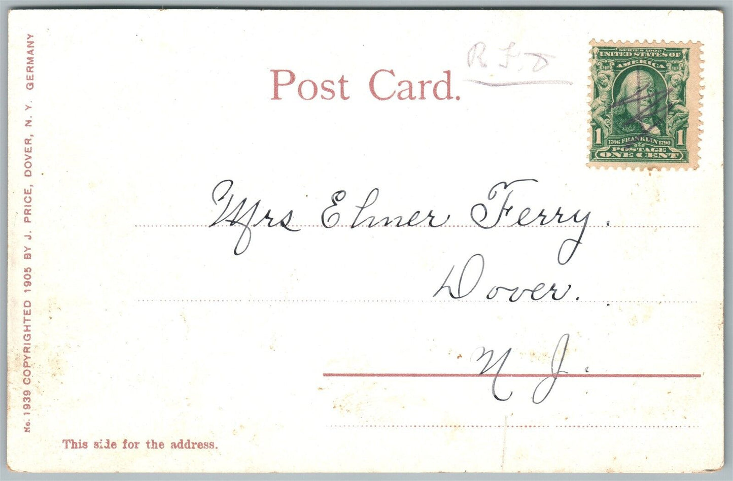 DOVER & WHARTON NJ ST.MARY'S CHURCH UNDIVIDED ANTIQUE POSTCARD