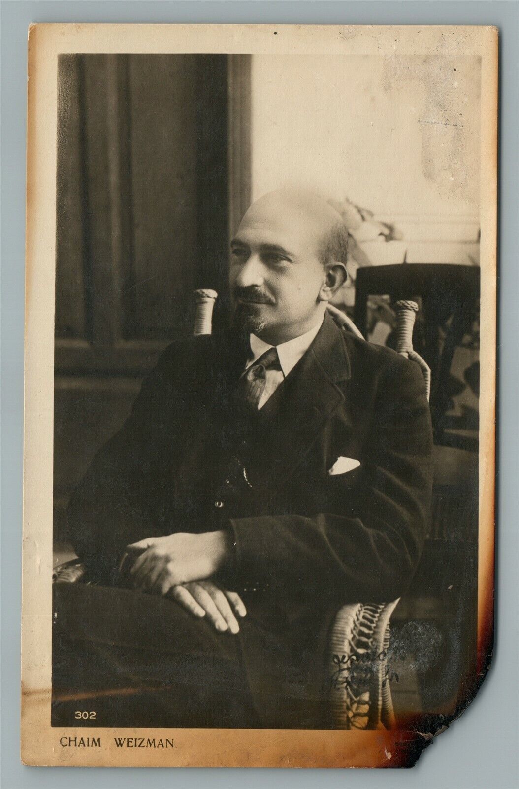 ZIONIST LEADER CHAIM WEIZMAN VINTAGE REAL PHOTO POSTCARD JUDAICA