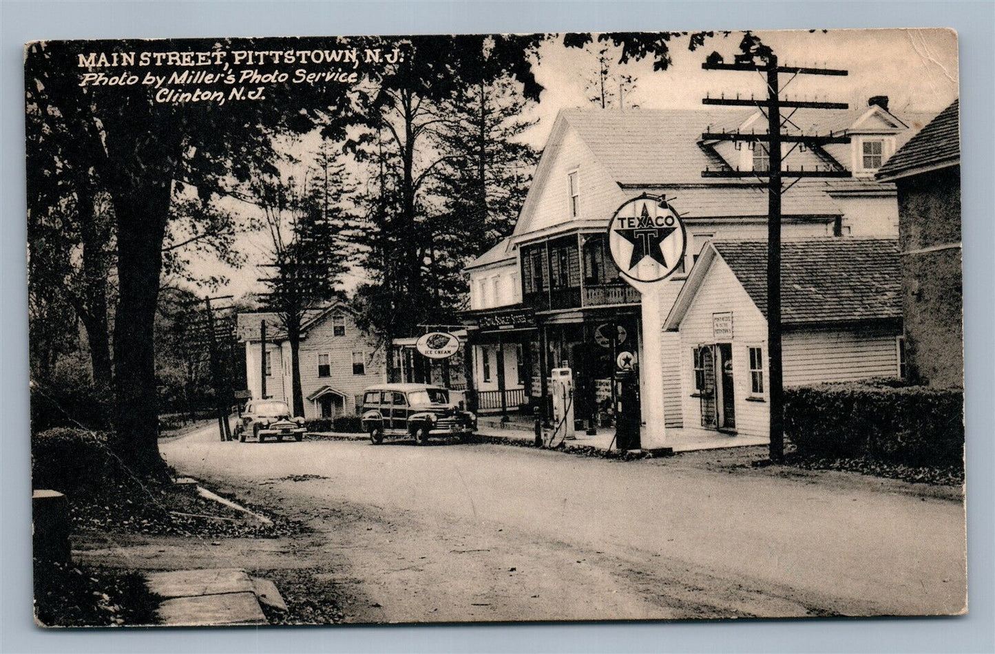 PITTSTOWN NJ MAIN STREET TEXACO GAS STATION VINTAGE POSTCARD