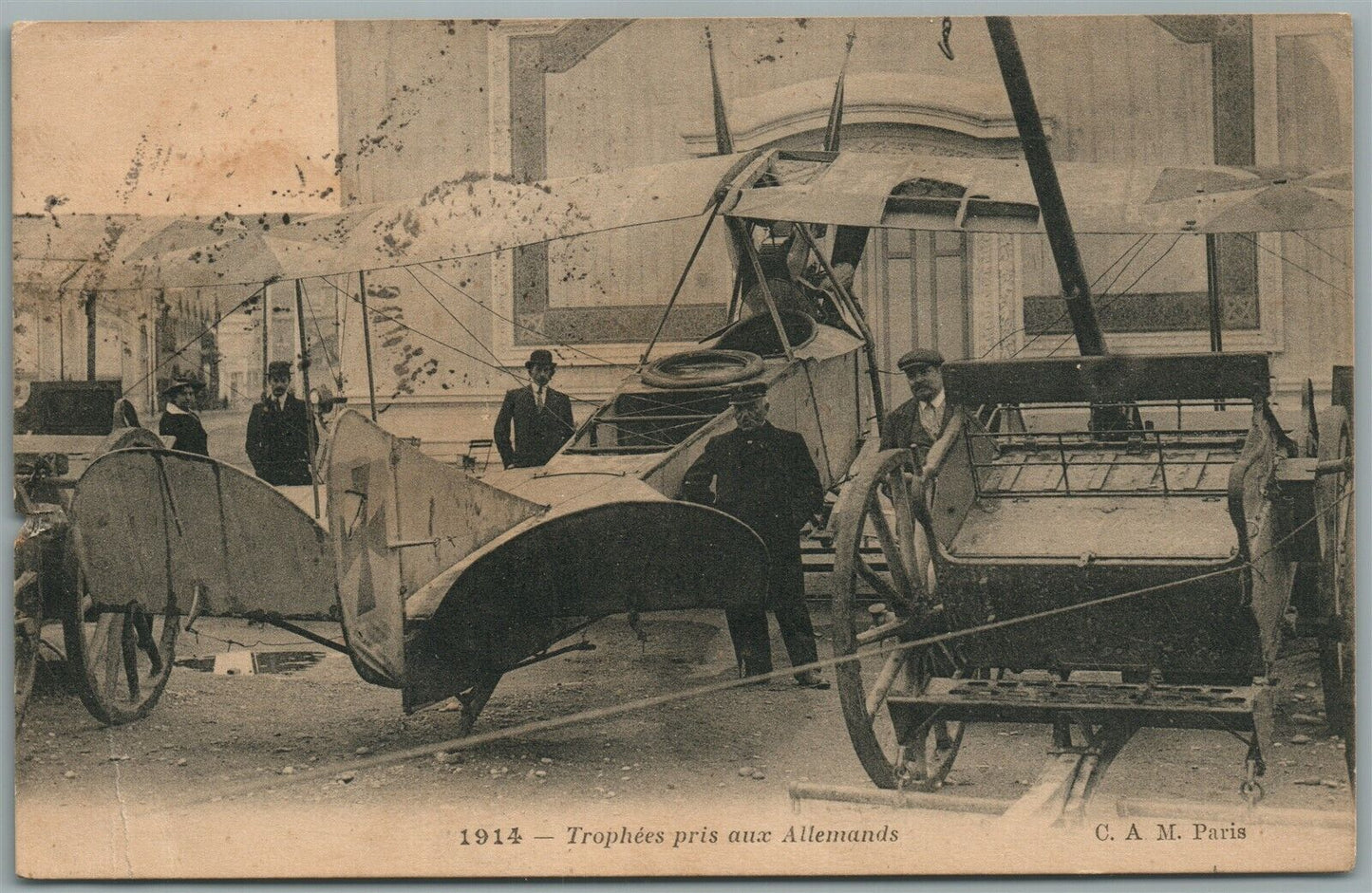 GERMAN WWI AIRPLANES MILITARY TROPHIES in FRANCE ANTIQUE POSTCARD