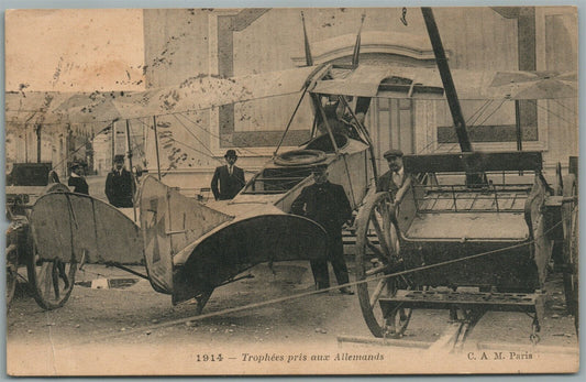 GERMAN WWI AIRPLANES MILITARY TROPHIES in FRANCE ANTIQUE POSTCARD
