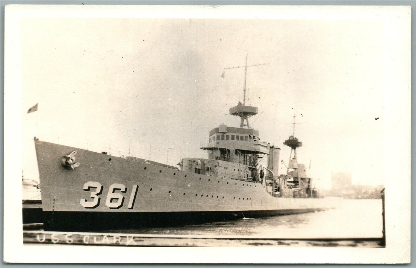 MILITARY SHIP USS CLARK ANTIQUE REAL PHOTO POSTCARD RPPC