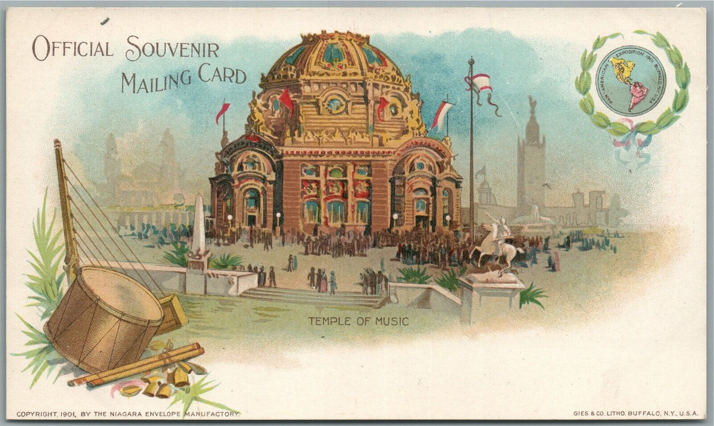 BUFFALO NY PAN AMERICAN EXPOSITION MUSIC TEMPLE 1898 ANTIQUE PRIVATE POSTCARD