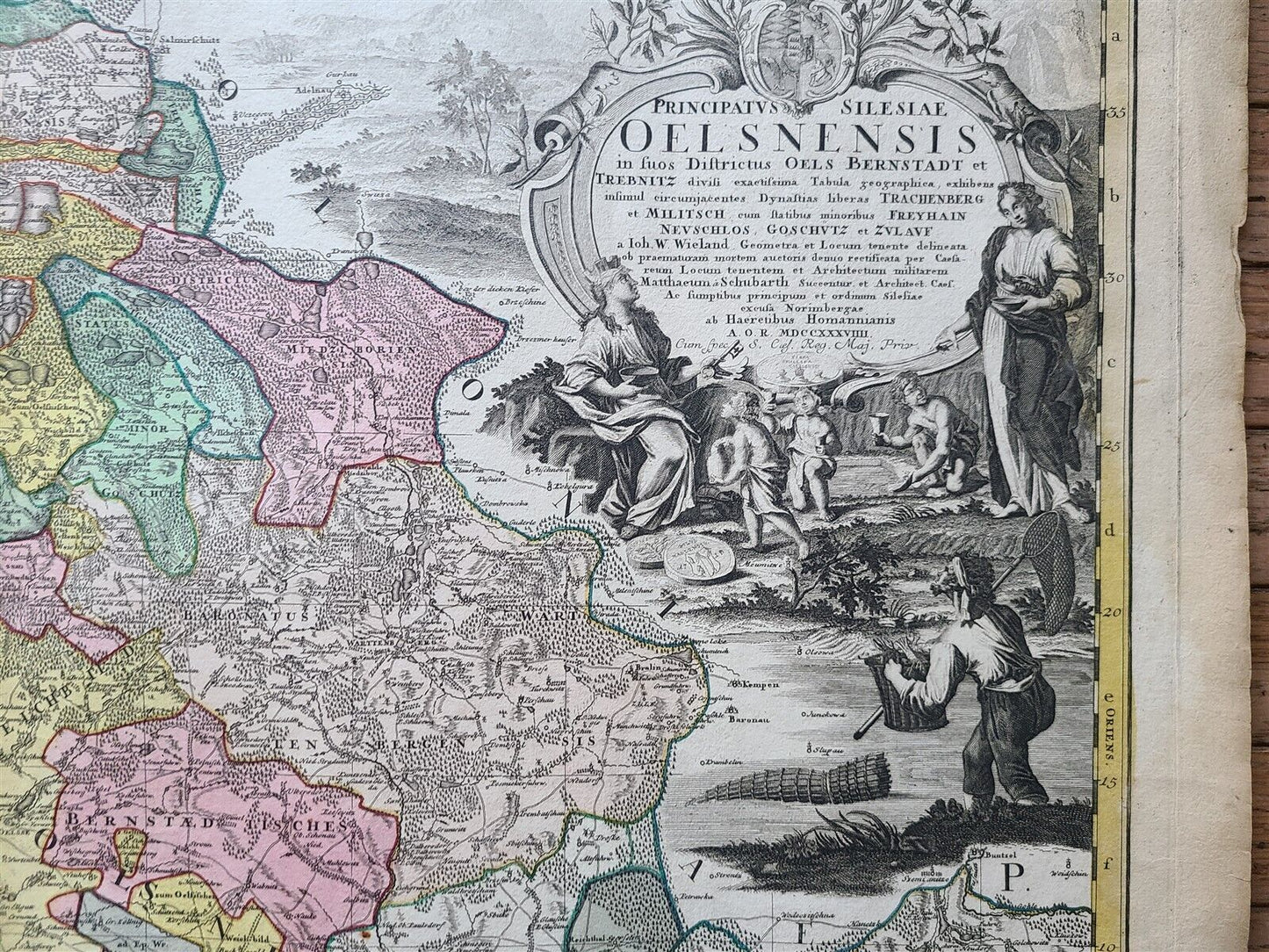 1739 LARGE MAP OF SILESIA POLAND OELSNENSIS antique 25 by 34 3/4"