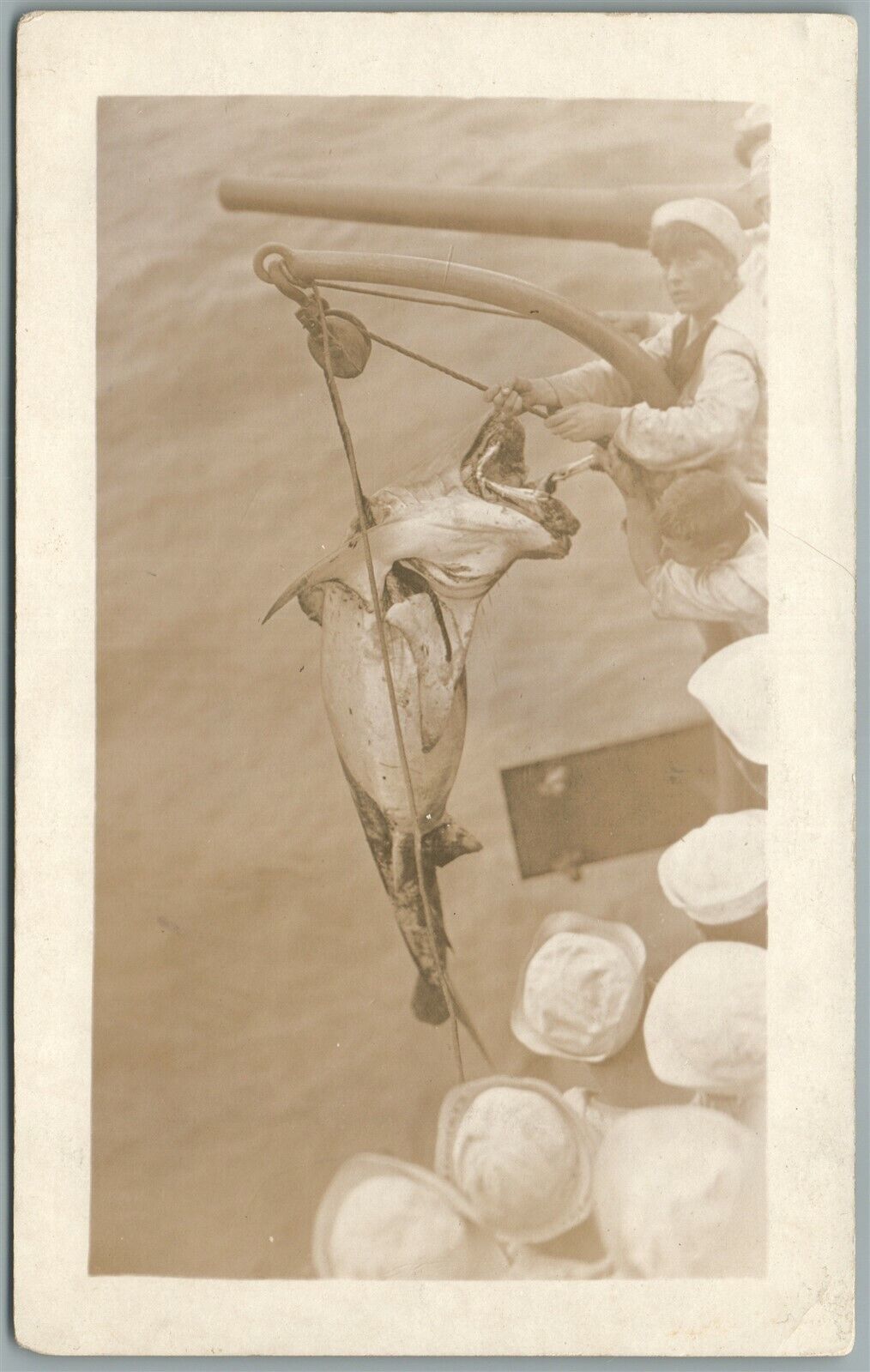 WWI ERA US SAILOR FISHING ANTIQUE REAL PHOTO POSTCARD RPPC