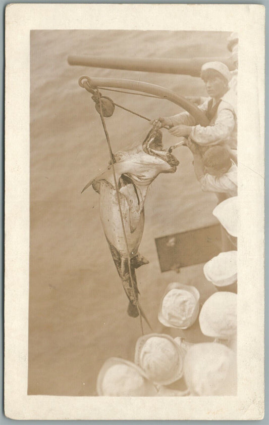 WWI ERA US SAILOR FISHING ANTIQUE REAL PHOTO POSTCARD RPPC