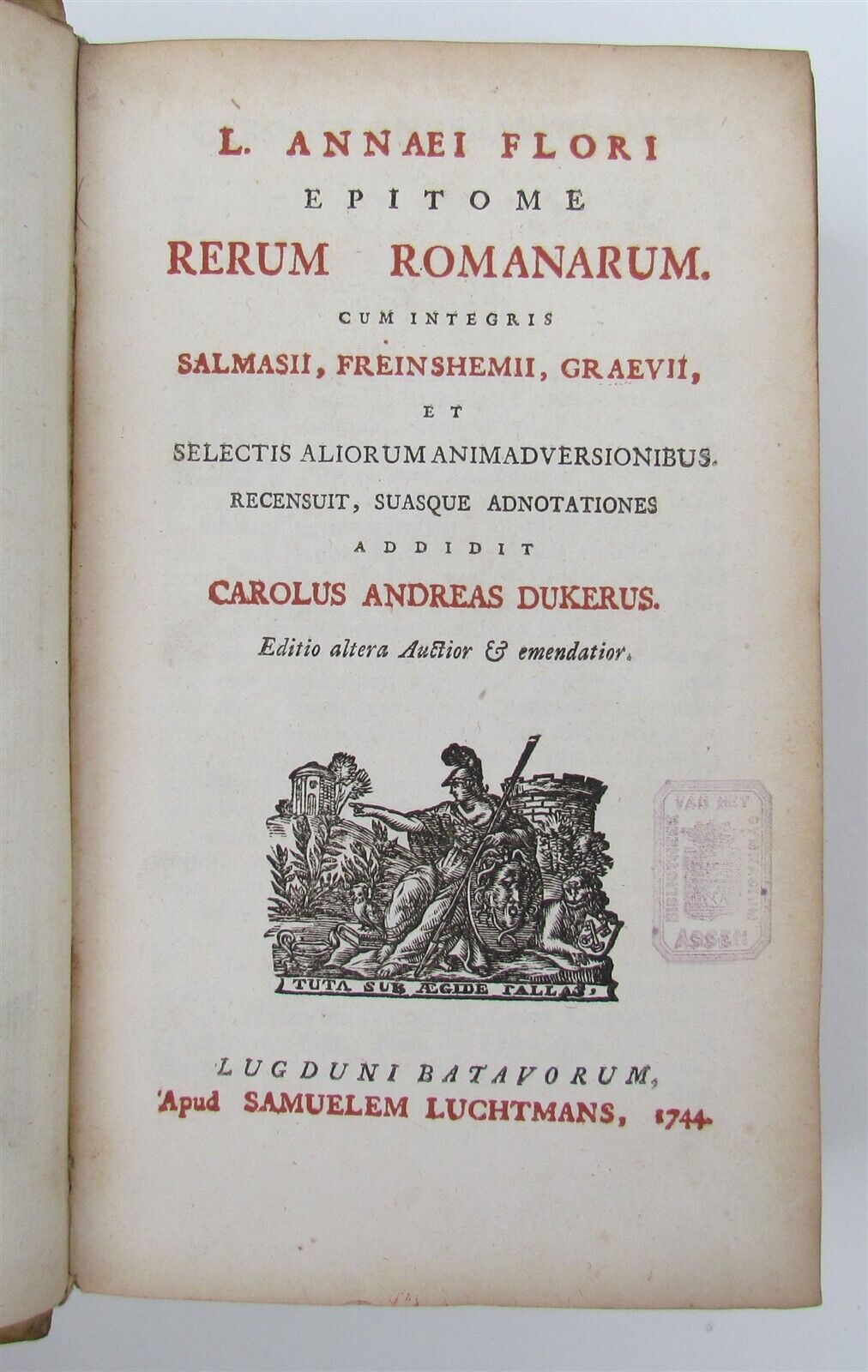 1744 ROMAN HISTORY ARMORIAL VELLUM BINDING ILLUSTRATED w/ MAP antique by FLORUS