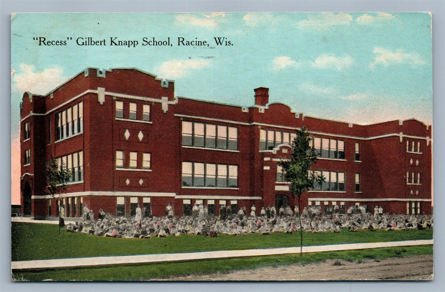 RACINE WI RECESS GILBERT KNAPP SCHOOL ANTIQUE POSTCARD