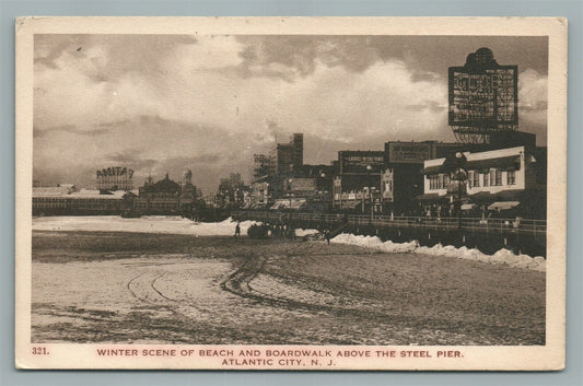 ATLANTIC CITY NJ WINTER SCENE ANTIQUE POSTCARD