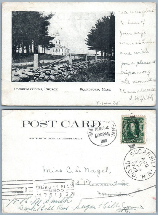 BLANDFORD MA CONGREGATIONAL CHURCH 1905 UNDIVIDED ANTIQUE POSTCARD