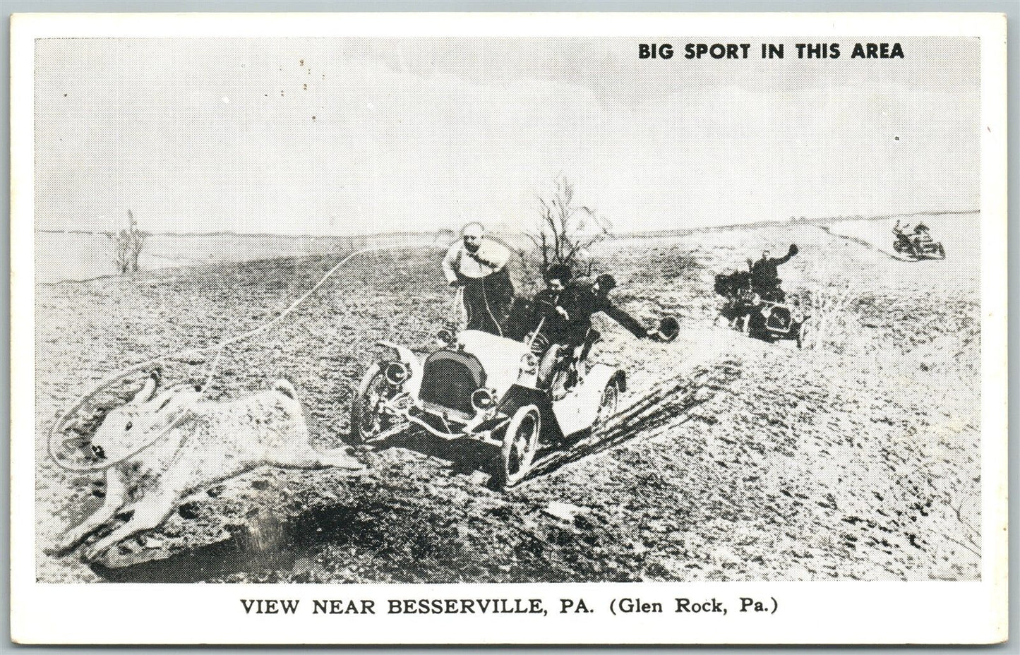 BESSERVILLE GLEN ROCK PA EXAGGERATED RABBIT HUNTING VINTAGE POSTCARD