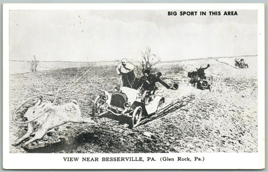 BESSERVILLE GLEN ROCK PA EXAGGERATED RABBIT HUNTING VINTAGE POSTCARD