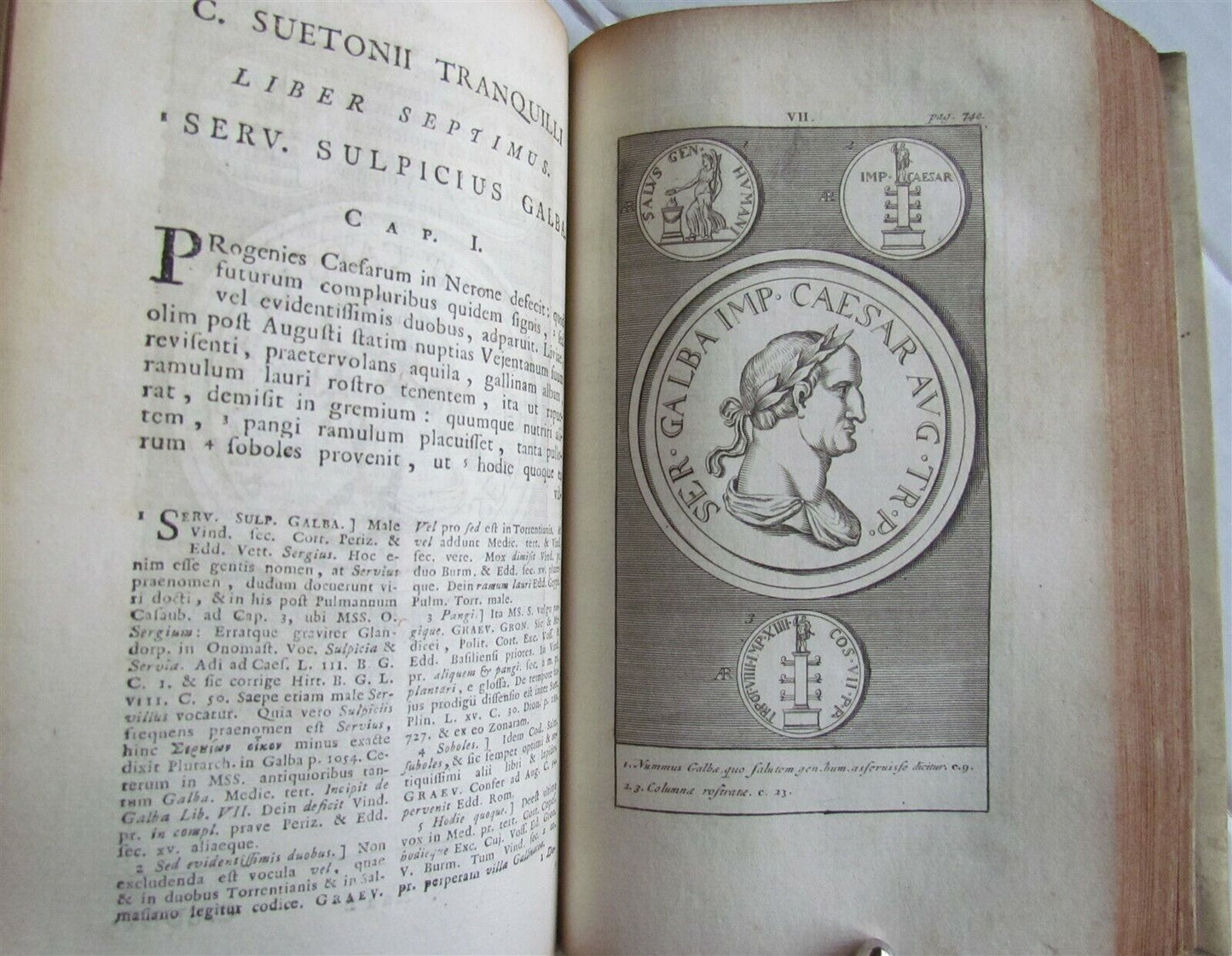 1751 SUETONIUS TWELVE CEAESARS ILLUSTRATED antique BLINDSTAMPED VELLUM BINDING