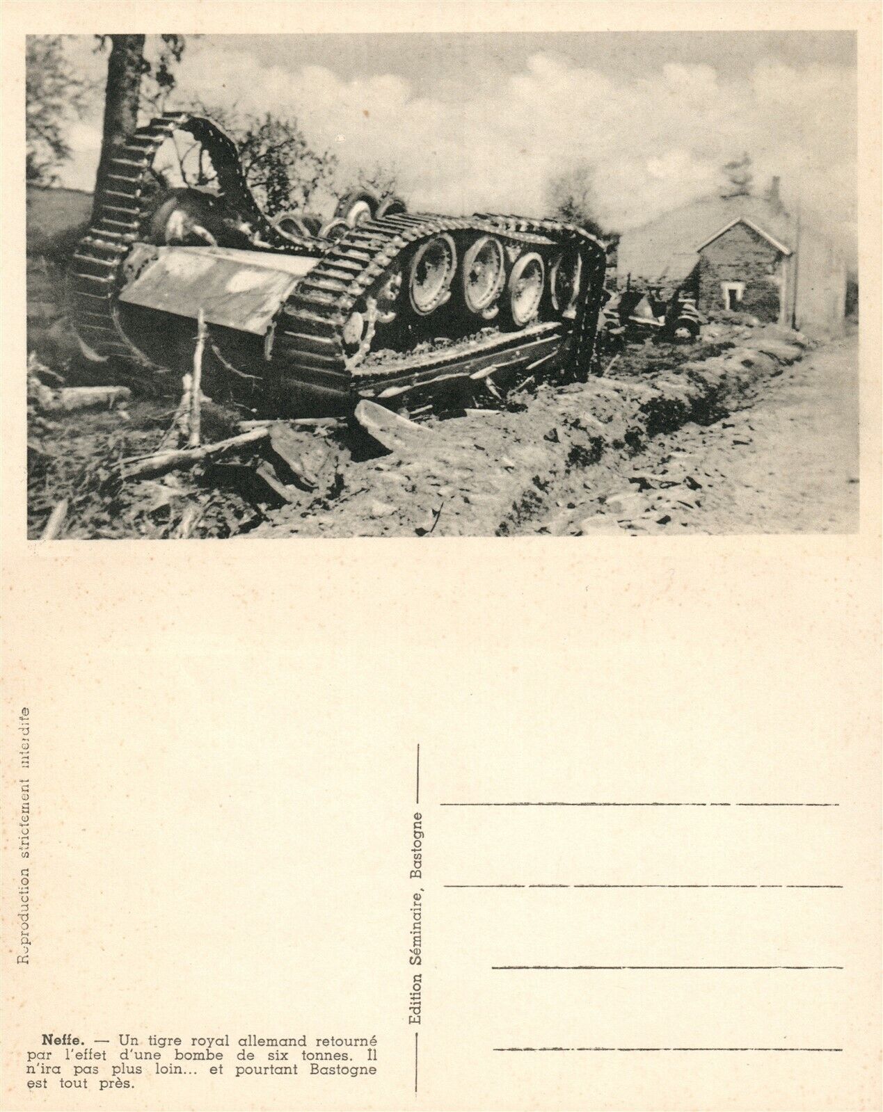 DESTROYED TANK FRENCH VINTAGE POSTCARD