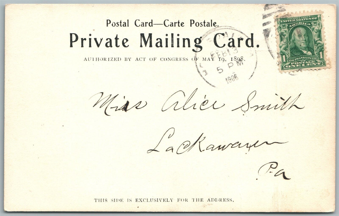 UPPER HONESDALE PA FROM IRVING CLIFF 1906 ANTIQUE POSTCARD PRIVATE MAILING CARD