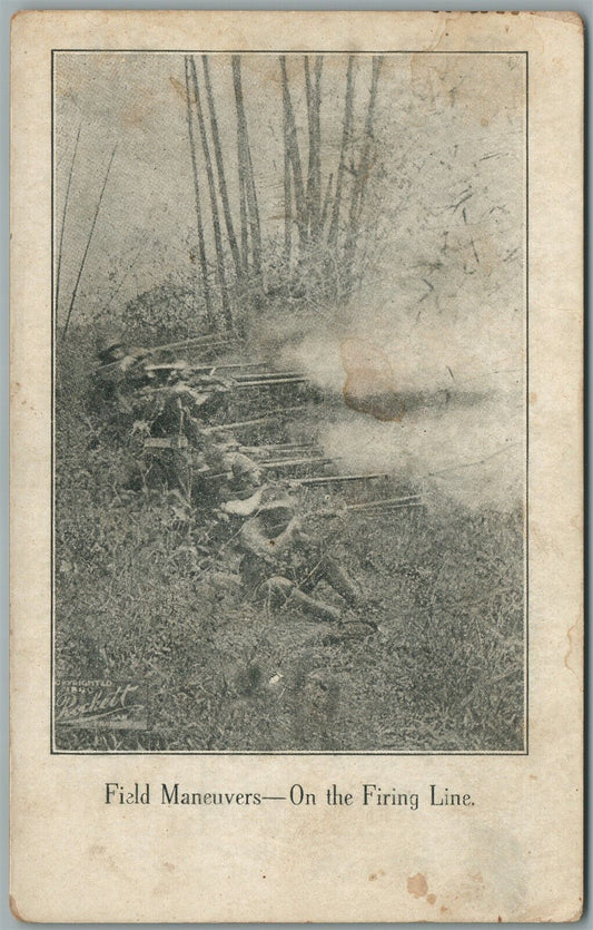 MEXICAN BORDER WAR FIELD MANEUVERS ON THE FIRING LINE ANTIQUE POSTCARD