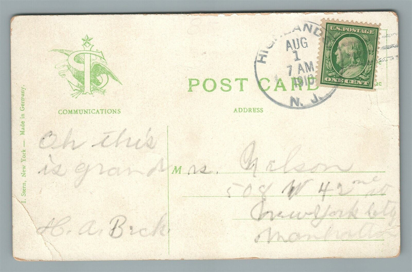 HIGHLAND BEACH NJ OCEAN BATHING ANTIQUE POSTCARD