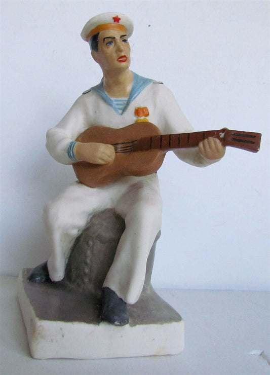 RUSSIAN CERAMIC FIGURE SAILOR PLAYING GUITAR vintage