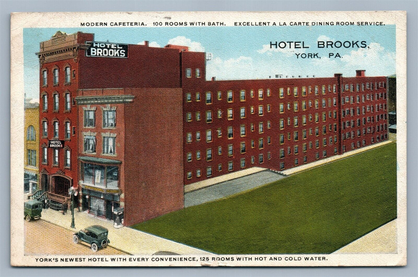 YORK PA HOTEL BROOKS ADVERTISING 1921 ANTIQUE POSTCARD