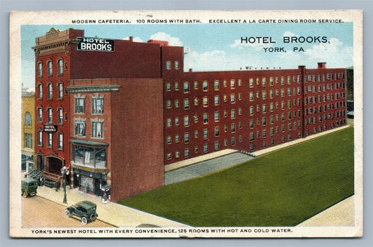 YORK PA HOTEL BROOKS ADVERTISING 1921 ANTIQUE POSTCARD