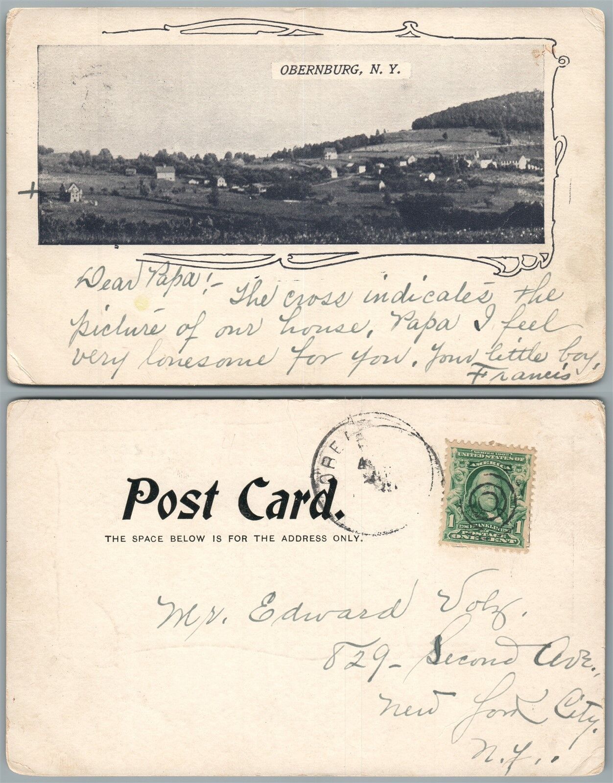 OBERNBURG N.Y. UNDIVIDED ANTIQUE POSTCARD